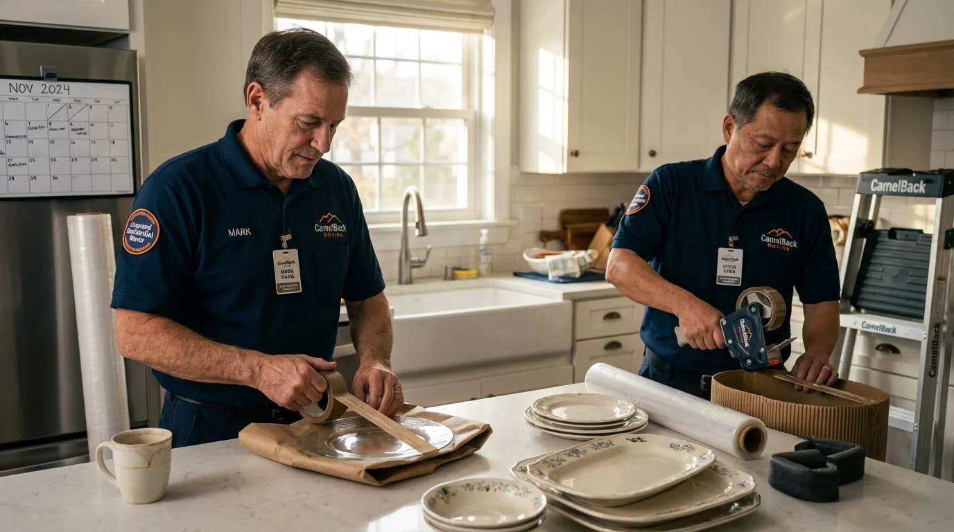 Professional crew packing kitchen dishware in Grants, NM